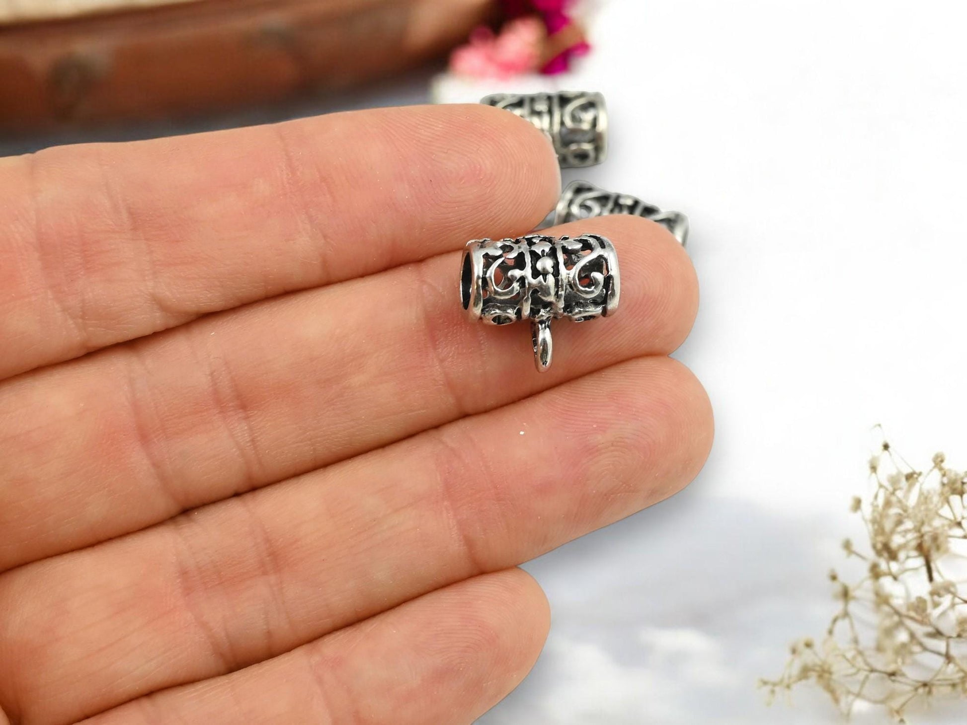 Charm Hanger - Metal Bails - Silver Bails - Bails For Jewelry - Jewelry Bail - Metal Findings - 13x9mm - 4pcs - (1748)