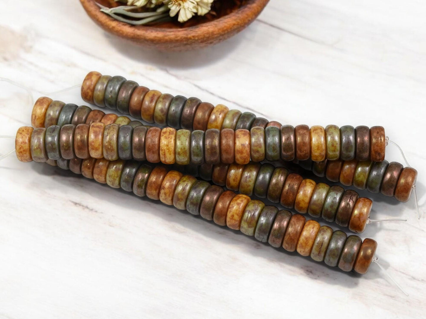 Rondelle Beads - Picasso Beads - Czech Glass Beads - Disc Beads - Spacer Beads - Czech Rondelle - 10mm - 25pcs - (B120)