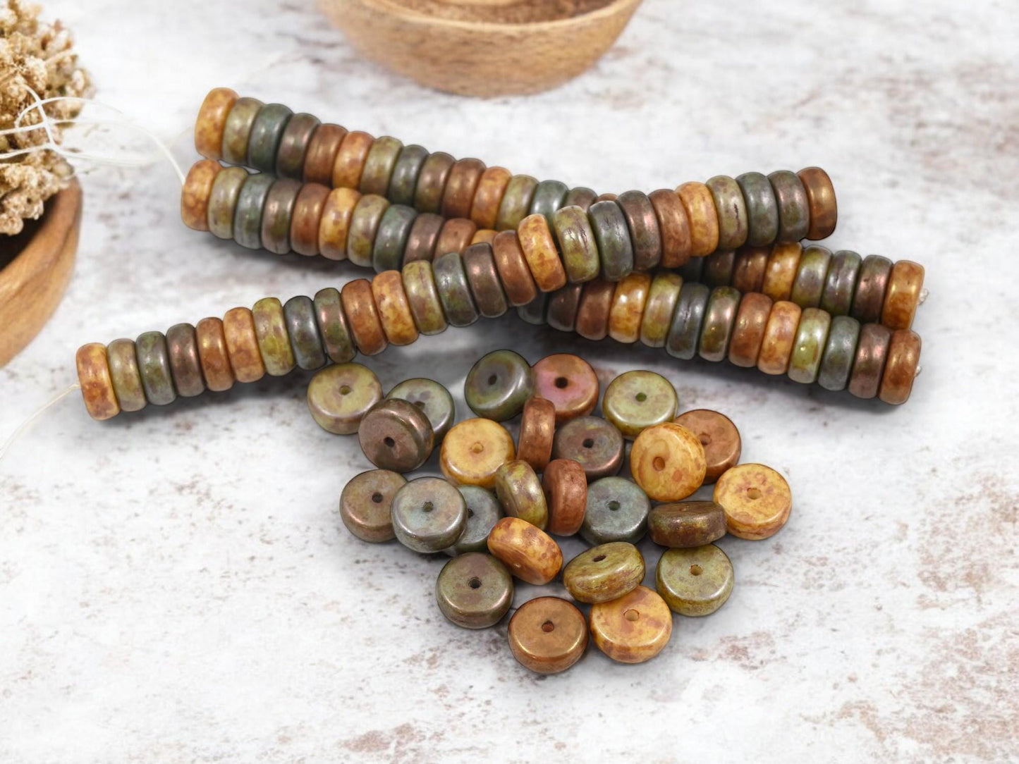 Rondelle Beads - Picasso Beads - Czech Glass Beads - Disc Beads - Spacer Beads - Czech Rondelle - 10mm - 25pcs - (B120)
