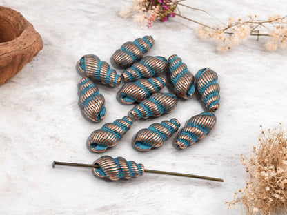 Metal Beads - Metal Charms - Conch Shell Charm - Patina Charms - Copper Charms - 30pcs - 15x7mm - (4069)