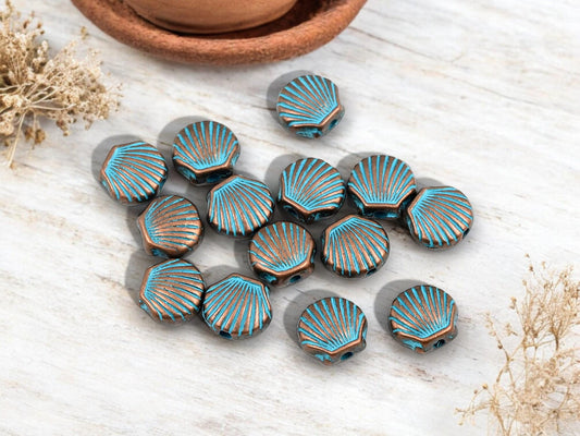 Metal Beads - Patina Beads - Shell Beads - Seashell Beads - Copper Beads - 30pcs - 9x8mm - (5225)