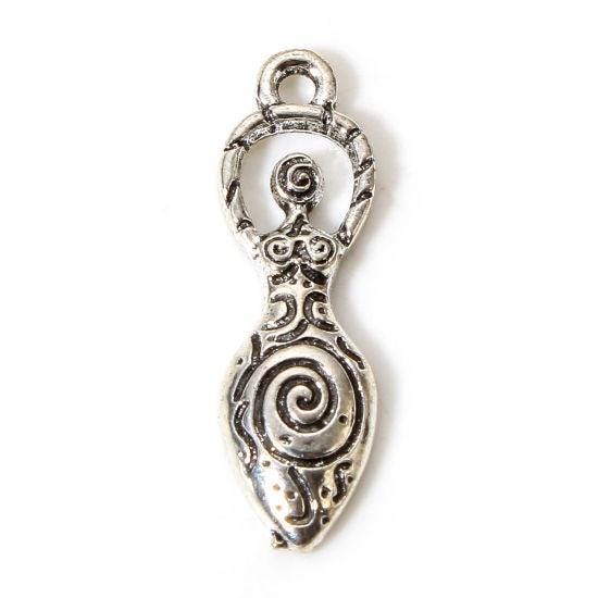 Metal Charms - Goddess Charms - Fertility Charms - Silver Pendants - 27x8mm - 10pcs - (5065)
