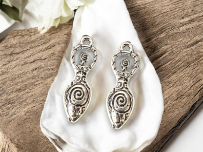 Metal Charms - Goddess Charms - Fertility Charms - Silver Pendants - 27x8mm - 10pcs - (5065)