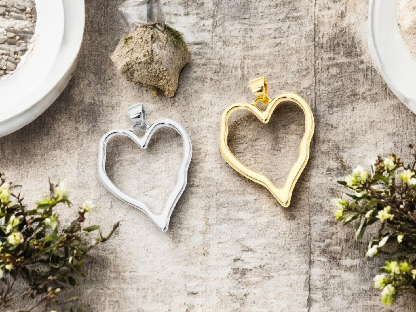 Heart Pendant - Metal Pendant - Silver Pendant - Gold Pendant - Necklace Pendant - 32x22mm - Choose Your Color