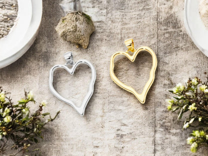 Heart Pendant - Metal Pendant - Silver Pendant - Gold Pendant - Necklace Pendant - 32x22mm - Choose Your Color