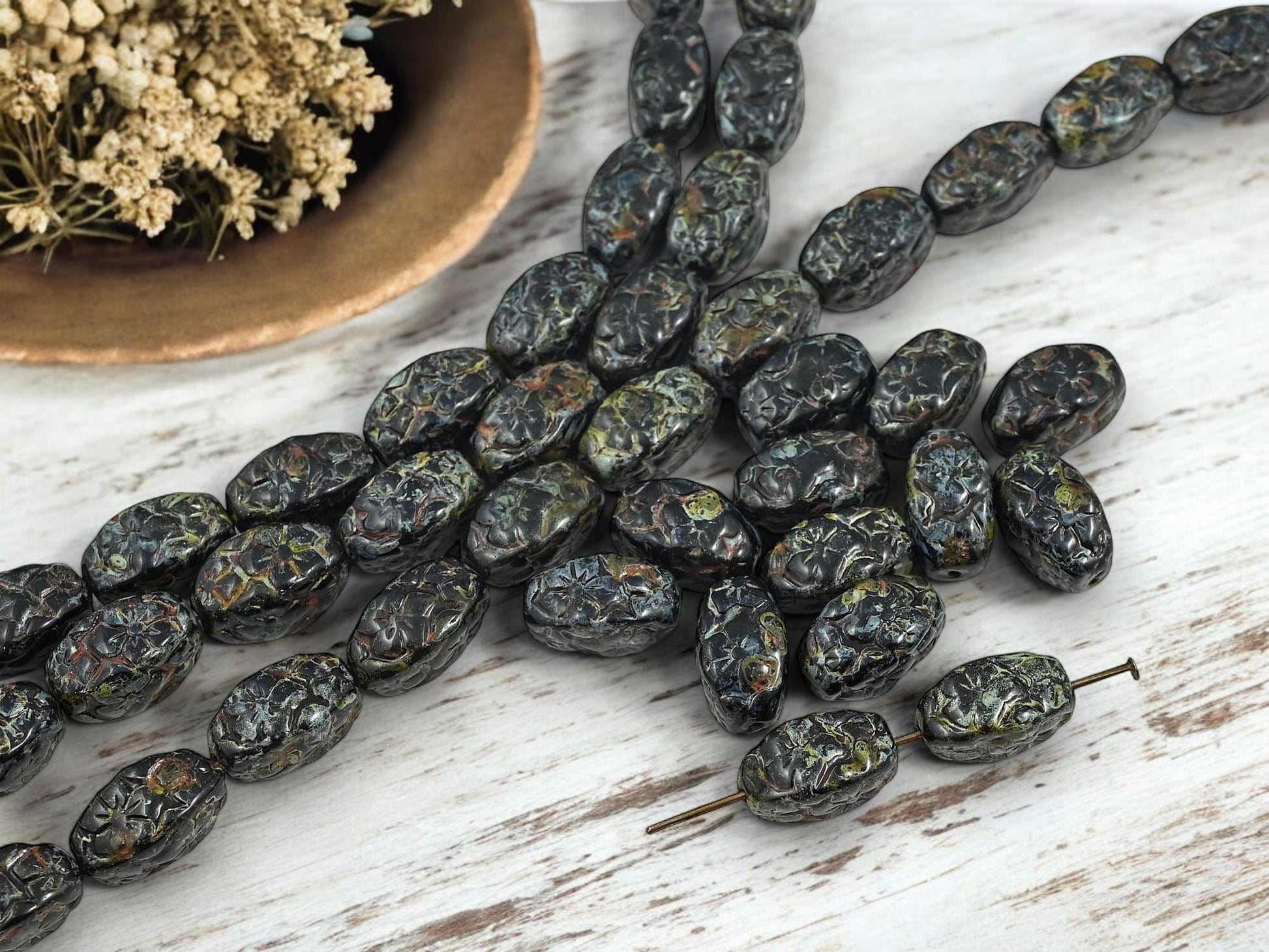 Picasso Beads - Vintage Beads - Czech Glass Beads - Black Beads - 14x8mm - Choose Your Qty