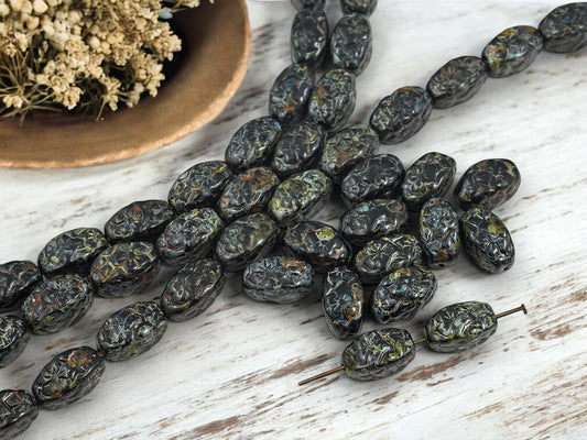 Picasso Beads - Vintage Beads - Czech Glass Beads - Black Beads - 14x8mm - Choose Your Qty