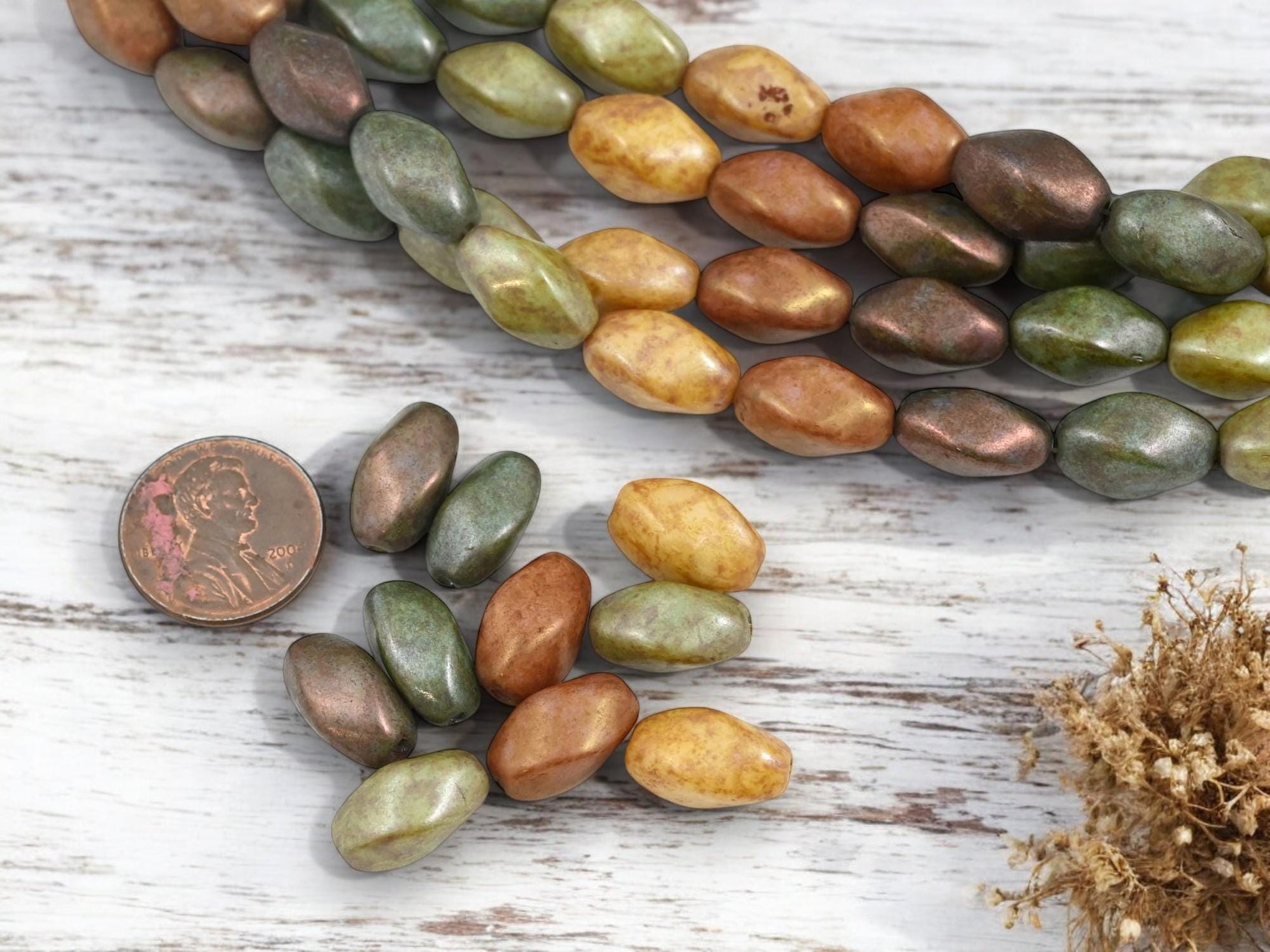 Picasso Beads - Czech Glass Beads - Old Stock Beads - Oval Beads - 14x8mm - 10pcs - (3133)