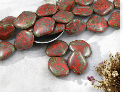 Picasso Beads - Czech Glass Beads - Abstract Beads - Old Stock Beads - Focal Beads - 24x19mm - 4pcs - (187)