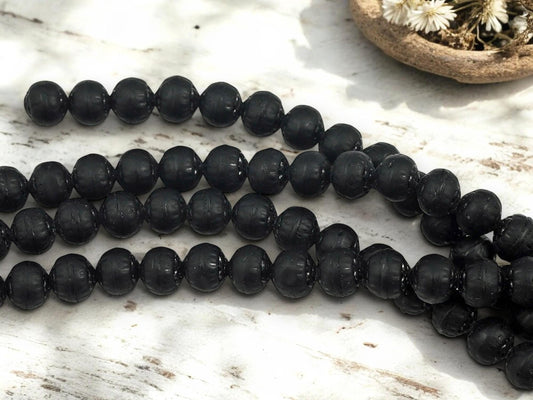 8mm Beads - Czech Glass Beads - Cathedral Beads - Barrel Beads - Round Beads - Matte Black - Jet Black - 25pcs - (B641)