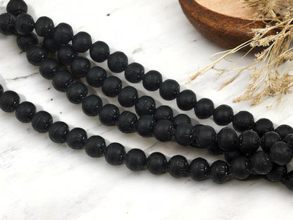 8mm Beads - Czech Glass Beads - Cathedral Beads - Barrel Beads - Round Beads - Matte Black - Jet Black - 25pcs - (B641)
