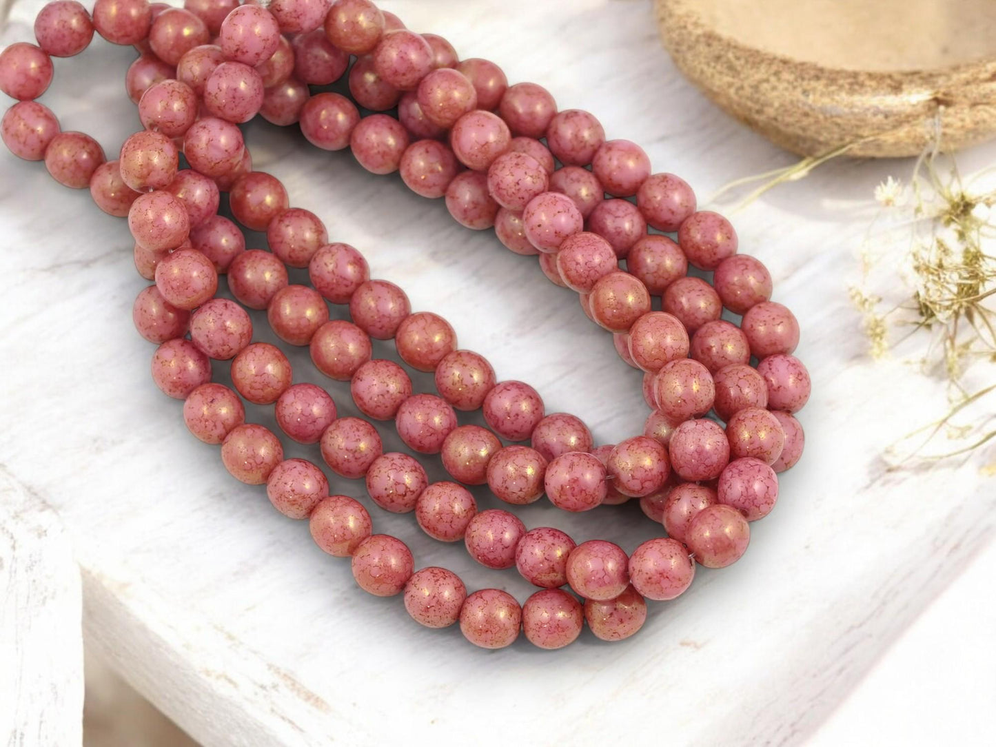 Czech Glass Beads - Round Beads - Druk Beads - 6mm Beads - Pink Beads - 30pcs - (A514)