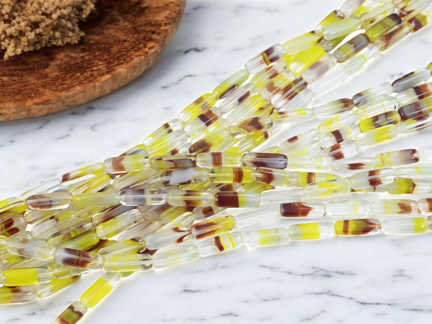 German Glass Beads - Vintage German Beads - Cane Glass - 5x4x15mm - 14pcs - (3883)