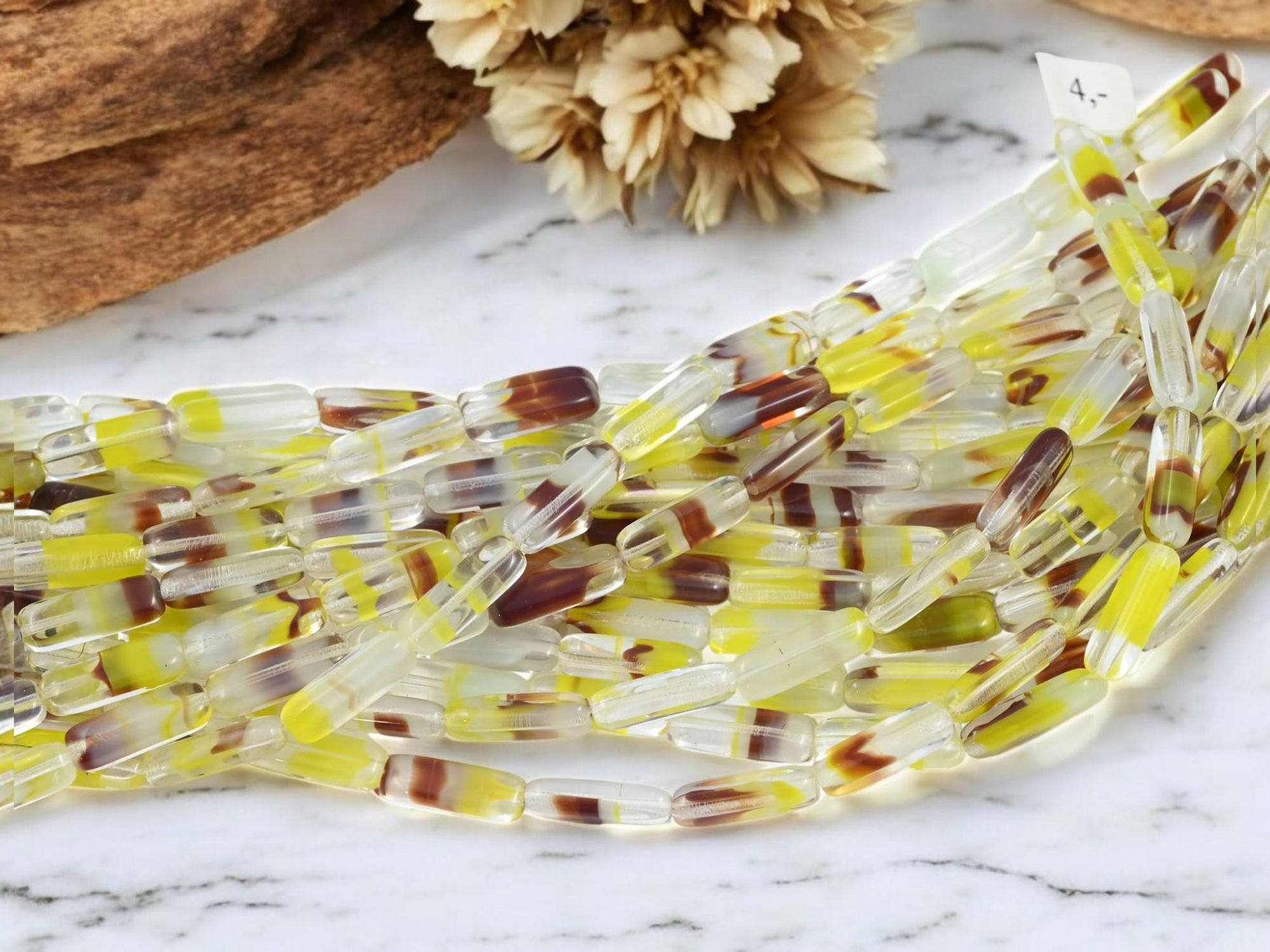 German Glass Beads - Vintage German Beads - Cane Glass - 5x4x15mm - 14pcs - (3883)