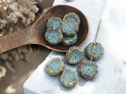 Picasso Beads - Czech Glass Beads - Hibiscus Flower Beads - Czech Flower Beads - Hawaiian Flower Beads - 10pcs - 14mm - (5471)