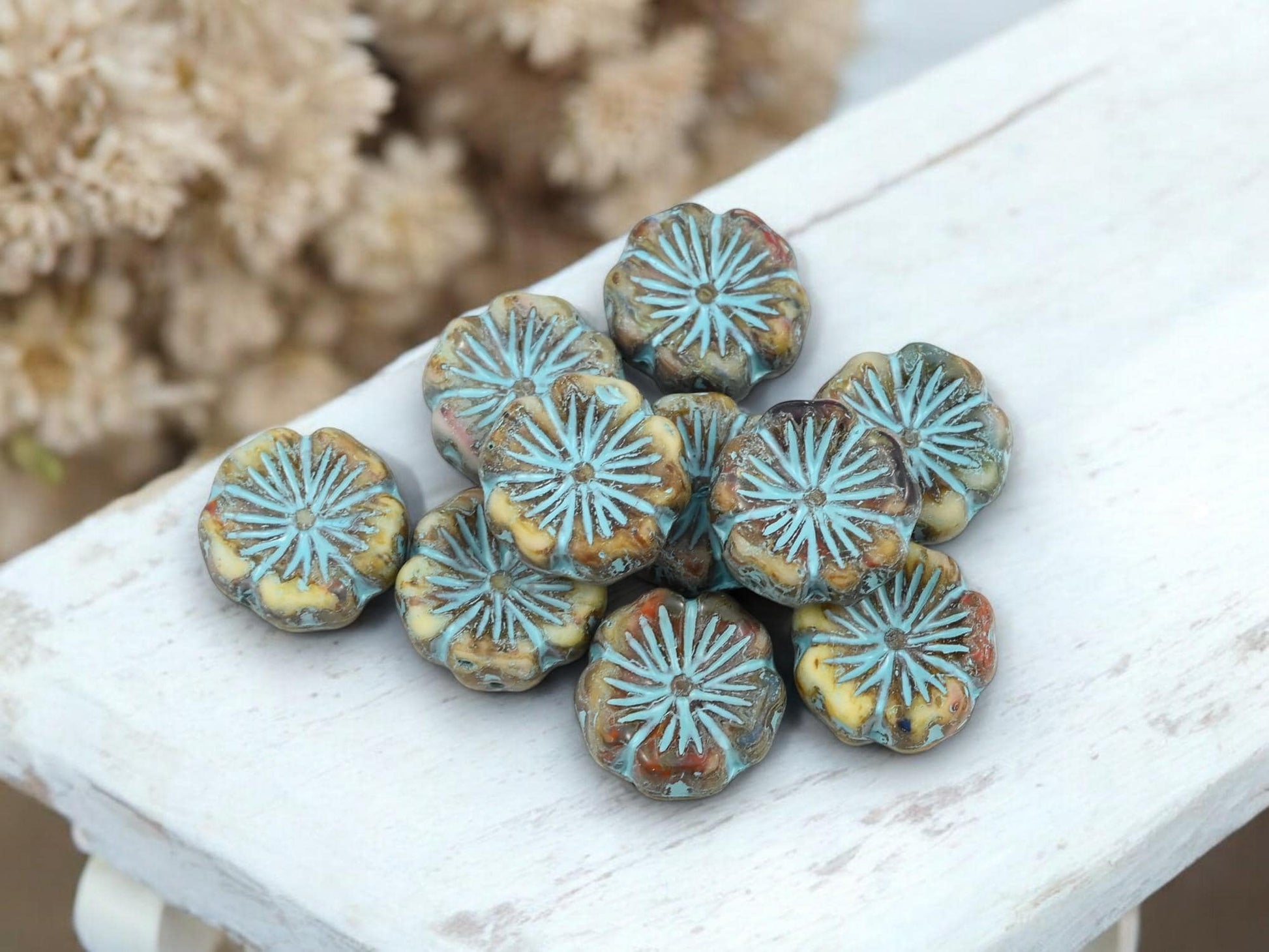 Picasso Beads - Czech Glass Beads - Hibiscus Flower Beads - Czech Flower Beads - Hawaiian Flower Beads - 10pcs - 14mm - (5471)