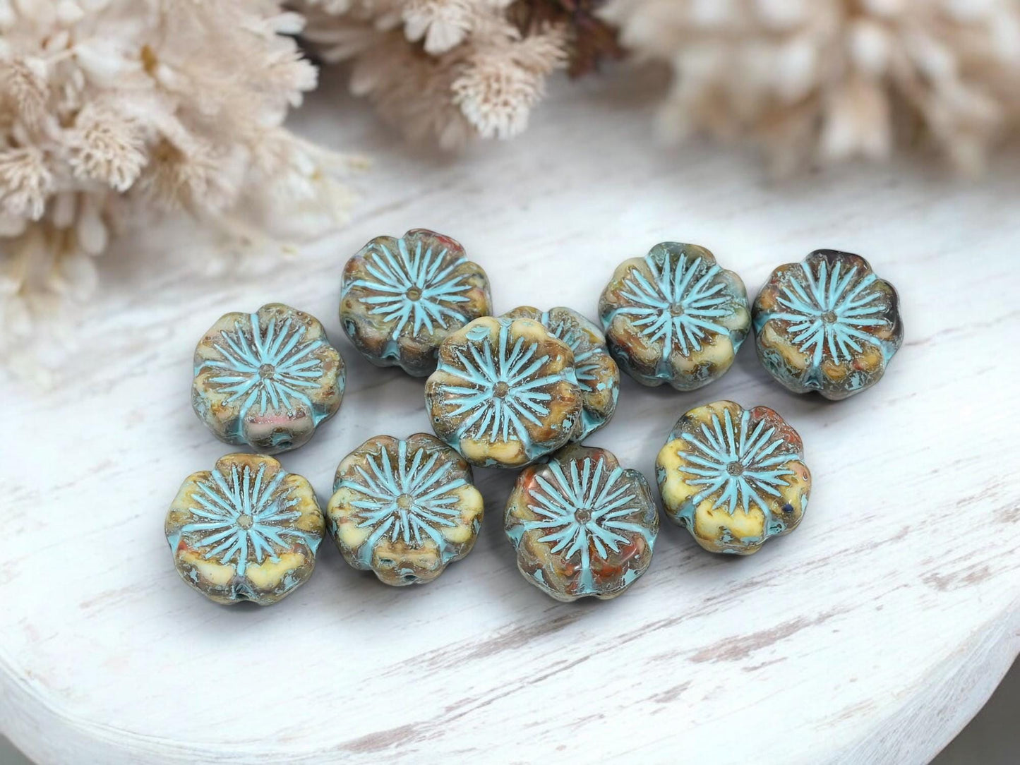 Picasso Beads - Czech Glass Beads - Hibiscus Flower Beads - Czech Flower Beads - Hawaiian Flower Beads - 10pcs - 14mm - (5471)
