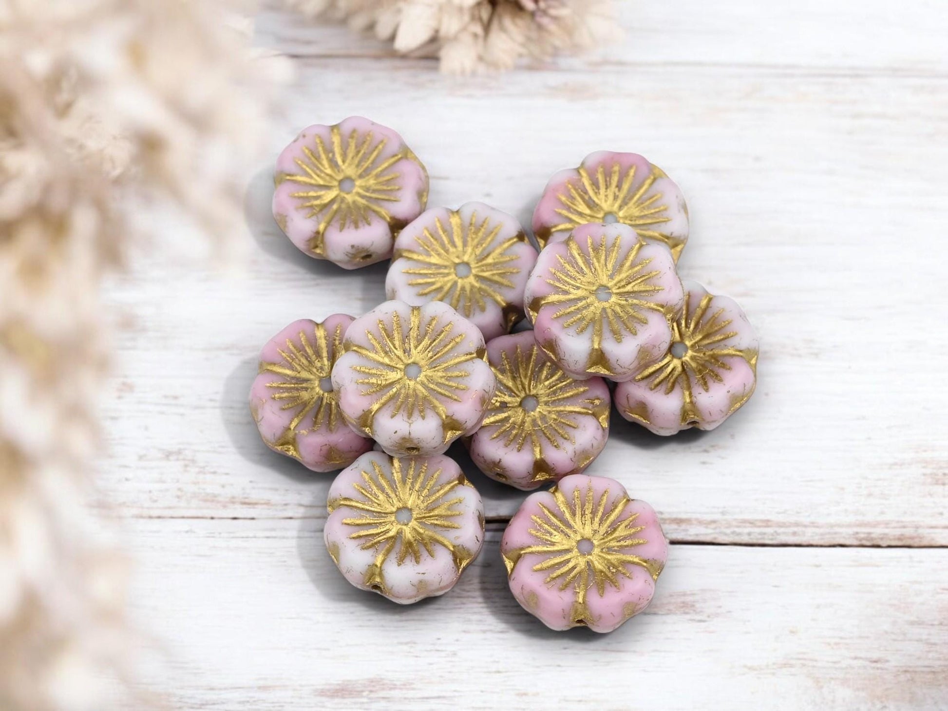 Czech Flower Beads - Picasso Beads - Czech Glass Beads - Hibiscus Flower Beads - Hawaiian Flower Beads - 10pcs - 14mm - (4328)
