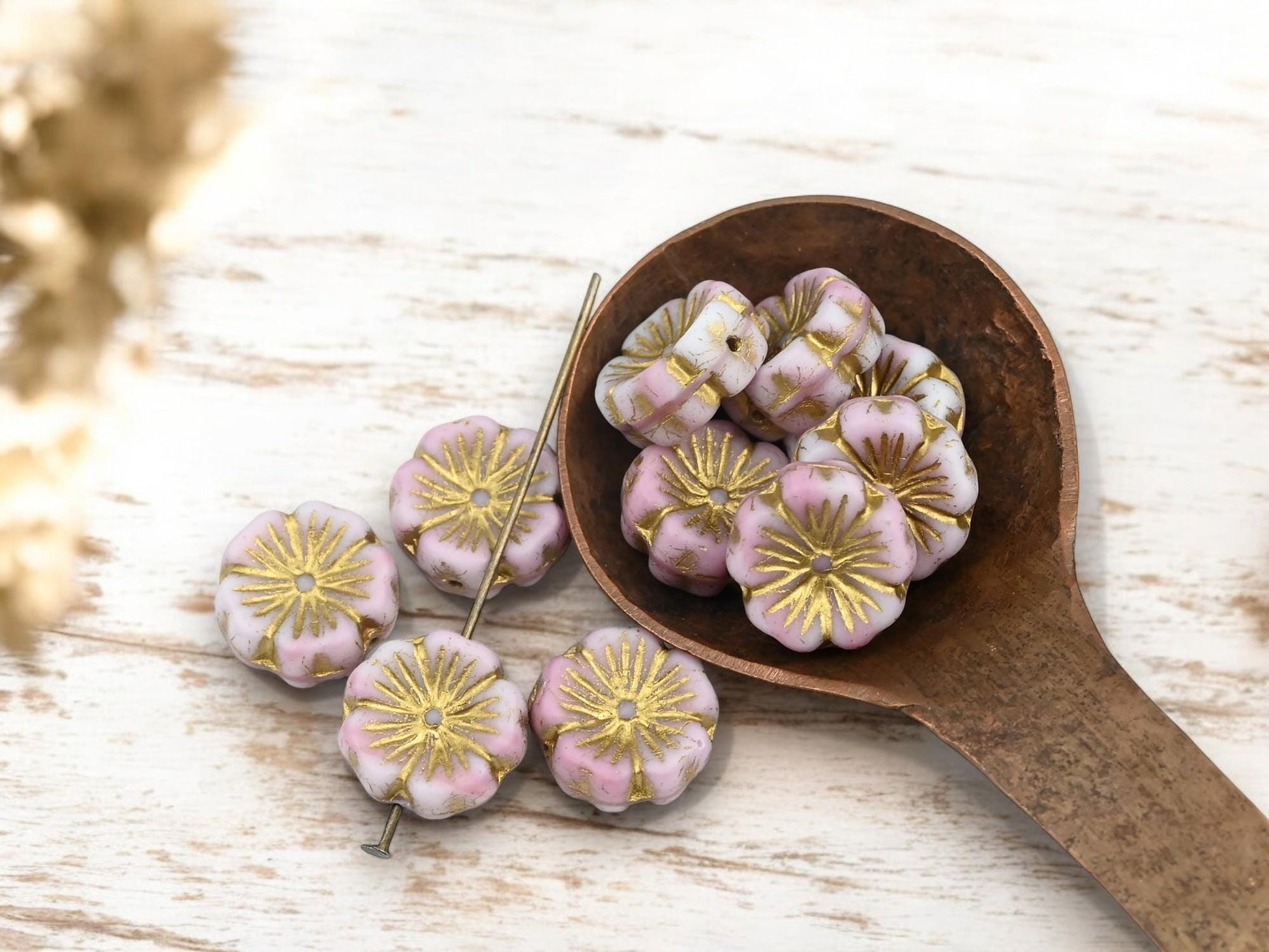 Czech Flower Beads - Picasso Beads - Czech Glass Beads - Hibiscus Flower Beads - Hawaiian Flower Beads - 10pcs - 14mm - (4328)