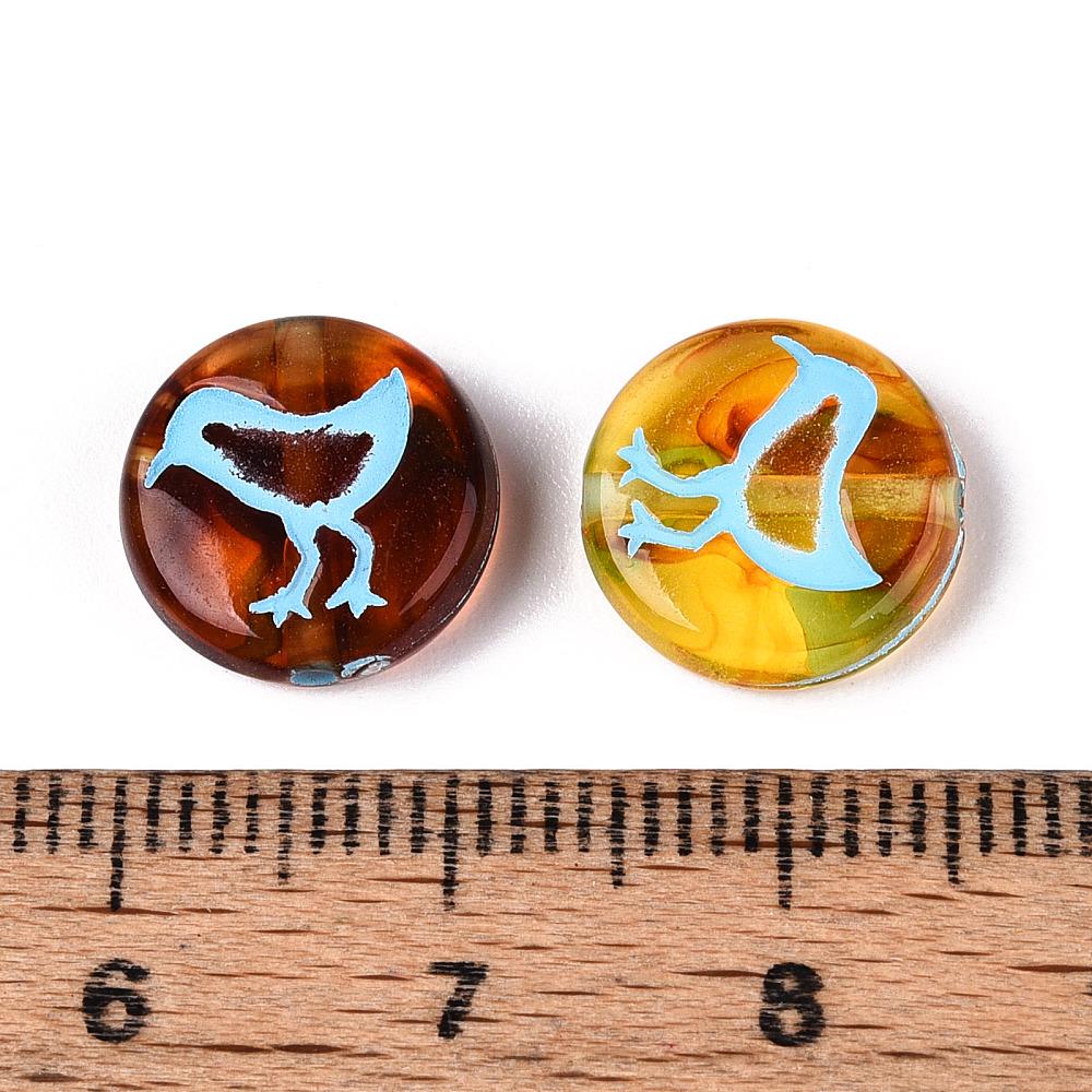 Bird Beads - Coin Beads - Bird Coin - Acrylic Beads - 12mm - 15pcs - (A274)