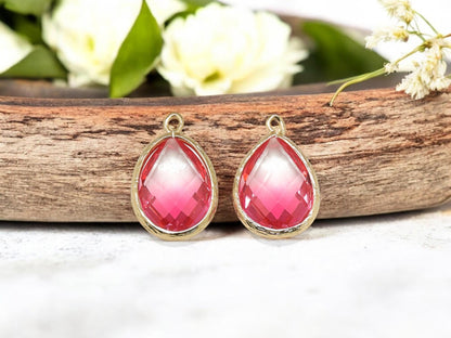 Glass Pendants - Bezel Pendant - Teardrop Pendant - Gold Pendant - 23x15mm - 5pcs - (5048)