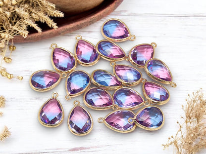 Drop Charms - Glass Pendants - Bezel Pendant - Teardrop Pendant - Gold Pendant - 23x15mm - 5pcs - (4508)