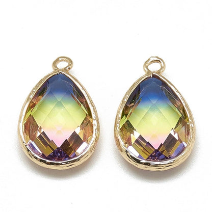 Glass Pendants - Bezel Pendant - Teardrop Pendant - Gold Pendant - 23x15mm - 5pcs - (3918)