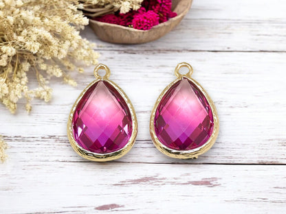 Colorful Pendant - Gold Pendant - Glass Pendants - Bezel Pendant - Teardrop Pendant - 23x15mm - 5pcs - (3648)