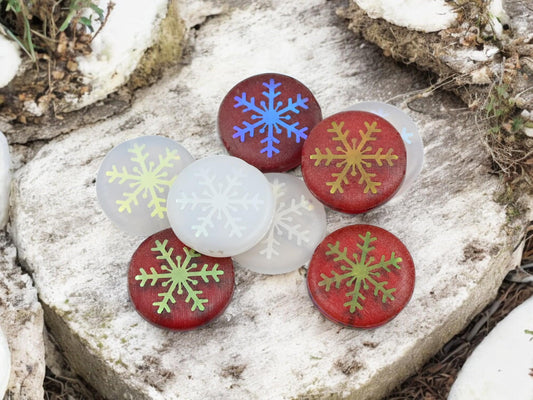 Czech Glass Beads - Snowflake Beads - Focal Beads - Laser Etched Beads - Coin Beads - 17mm - 8pcs - (4347)