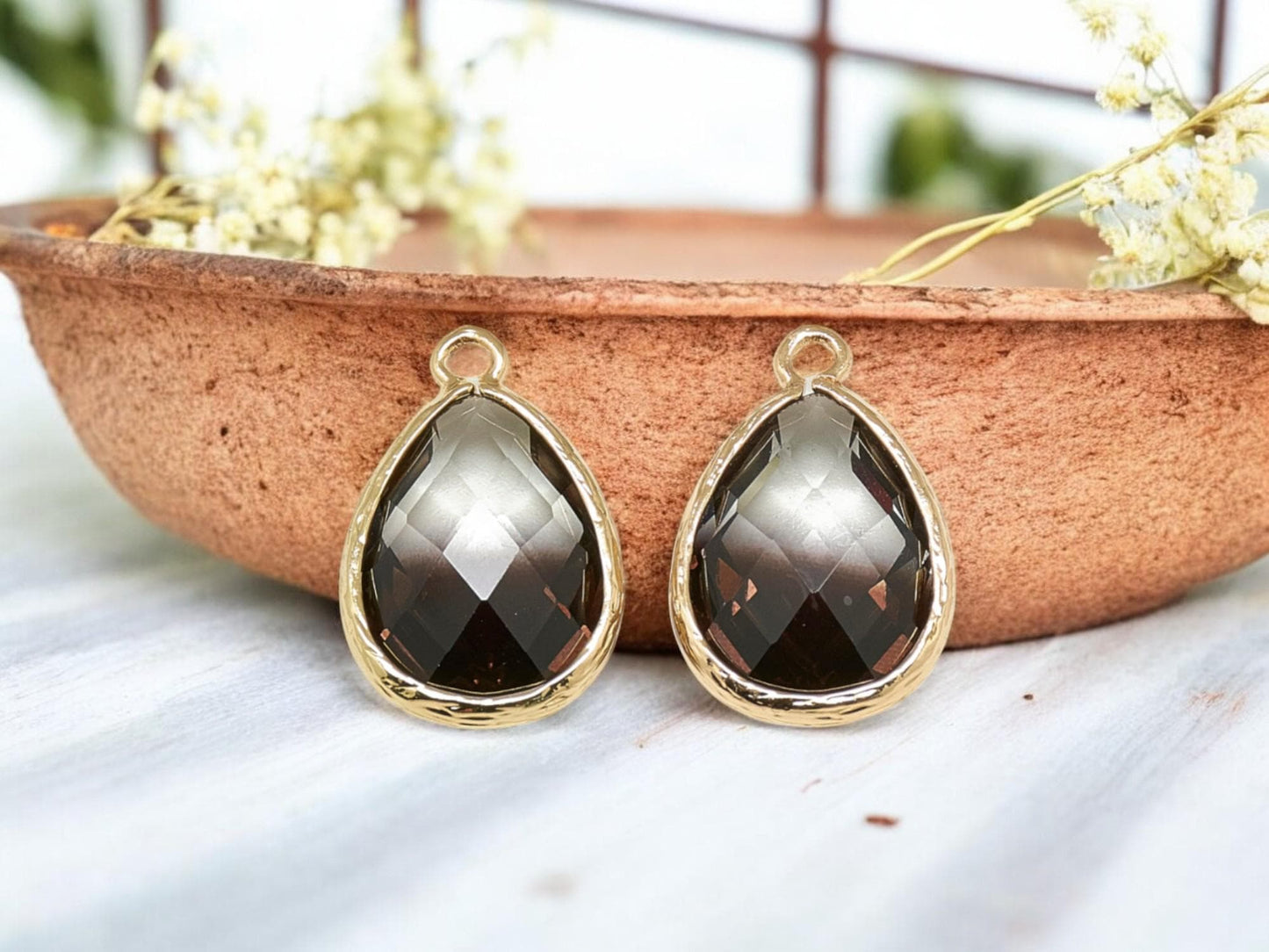 Glass Pendants - Bezel Pendant - Teardrop Pendant - Gold Pendant - 23x15mm - 5pcs - (3646)