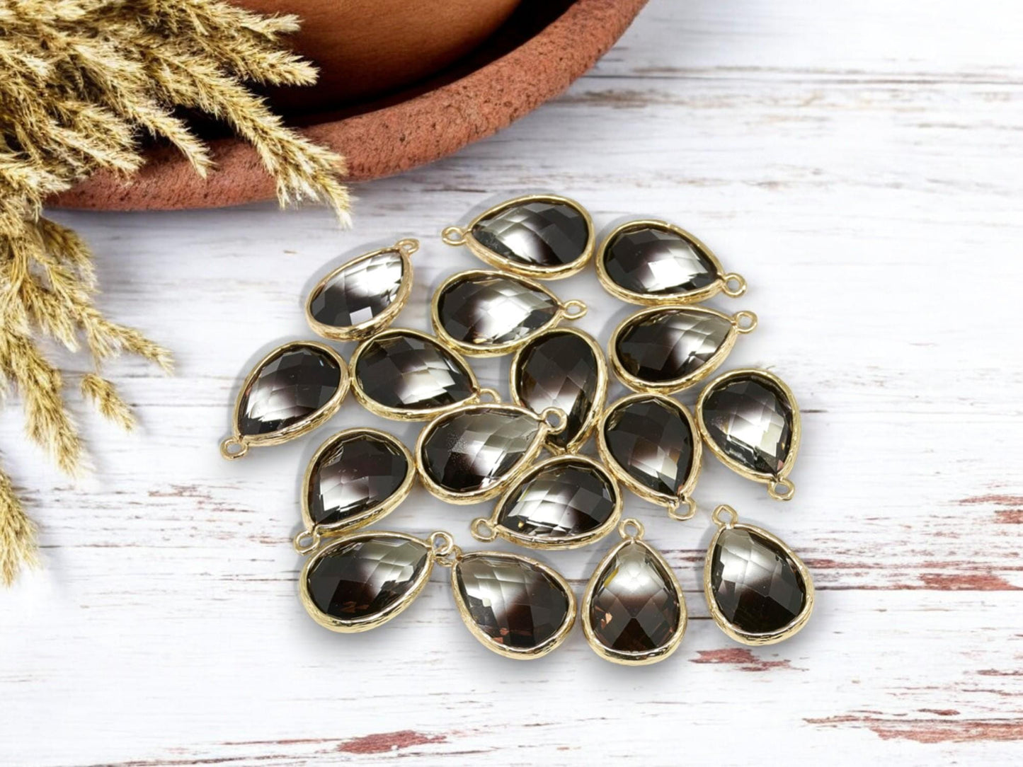 Glass Pendants - Bezel Pendant - Teardrop Pendant - Gold Pendant - 23x15mm - 5pcs - (3646)