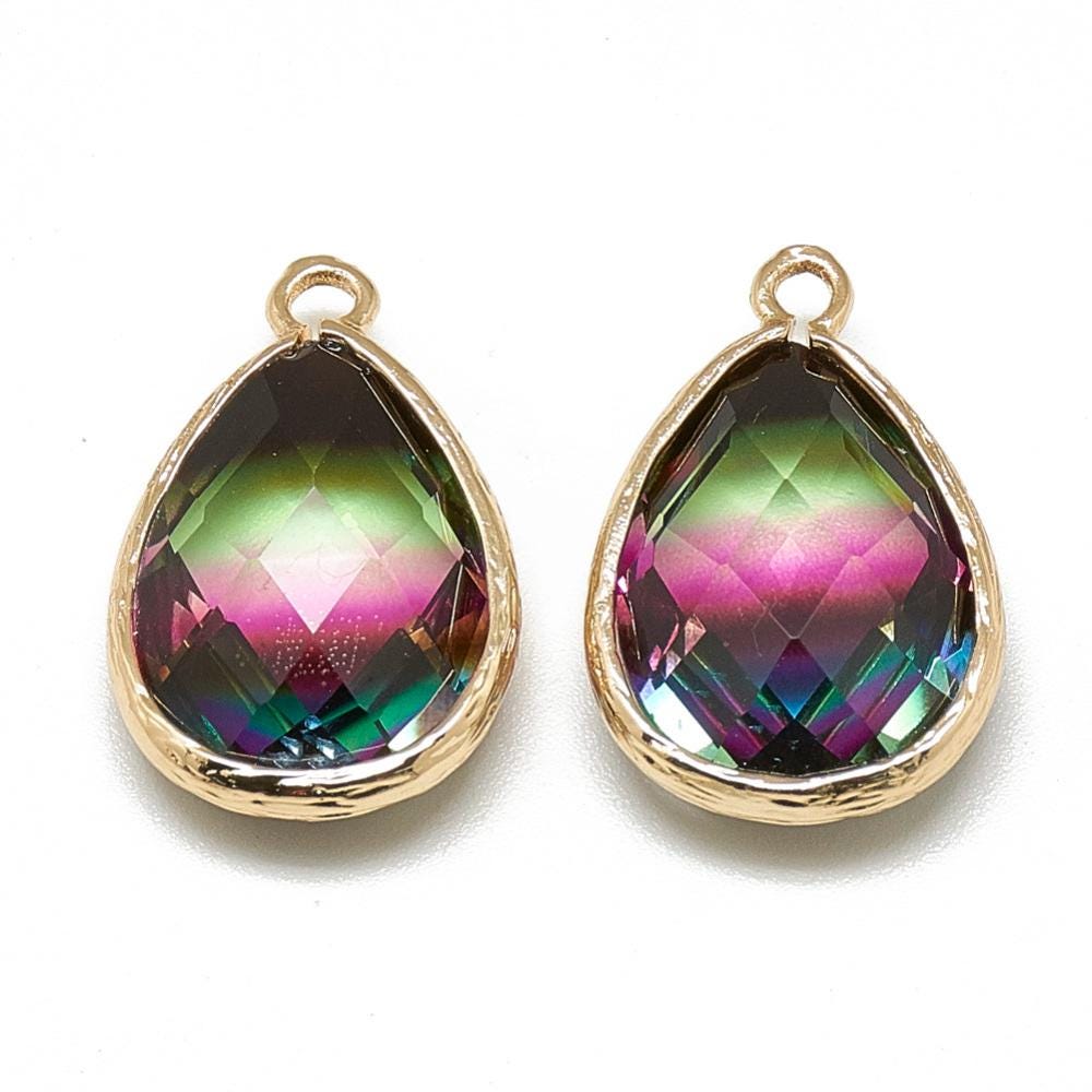 Glass Pendants - Bezel Pendant - Teardrop Pendant - Gold Pendant - 23x15mm - 5pcs - (1563)