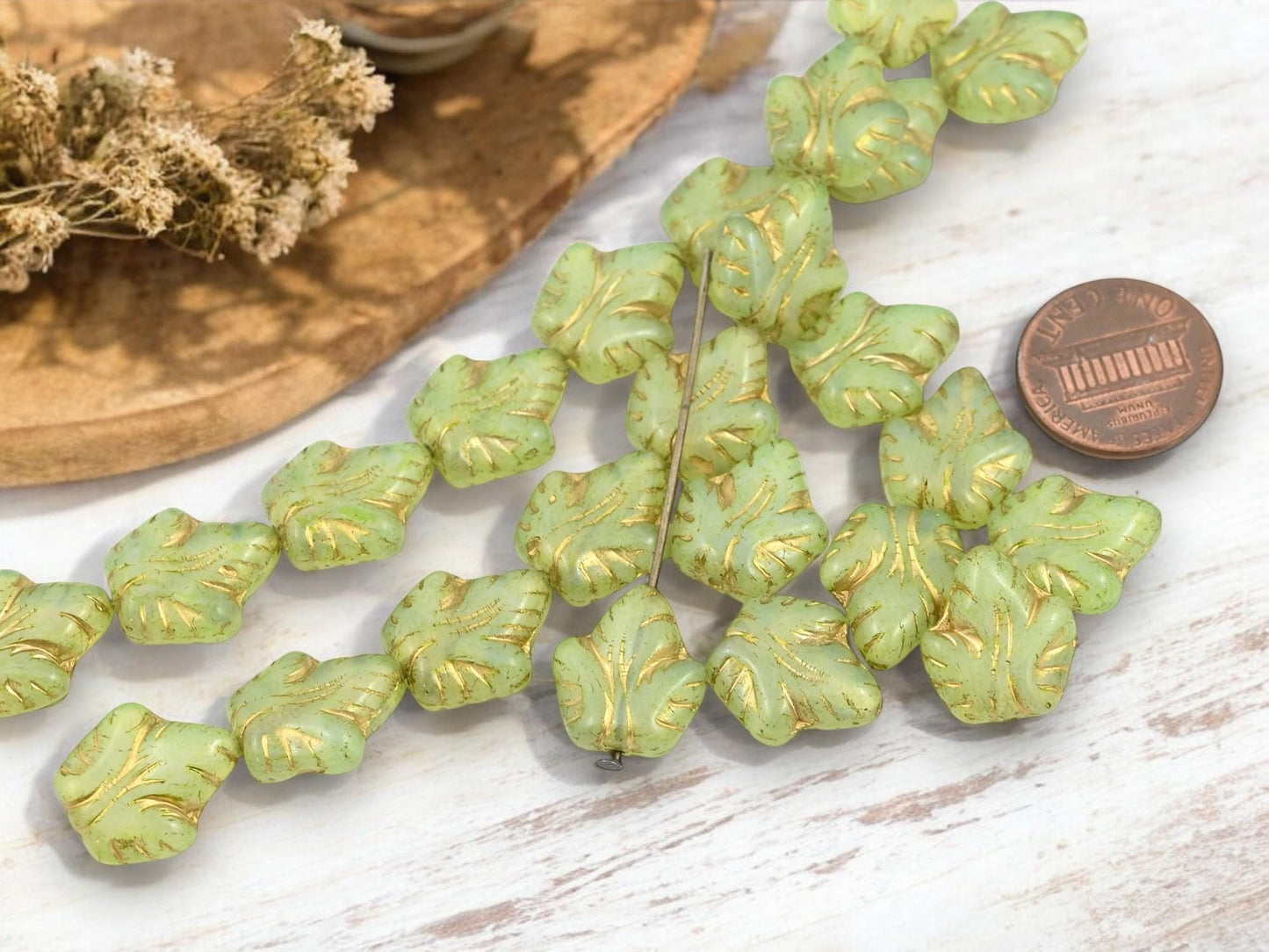 Czech Glass Beads - Picasso Beads - Leaf Beads - Fall Beads - Czech Leaves - 16x14mm - 8pcs - (5975)