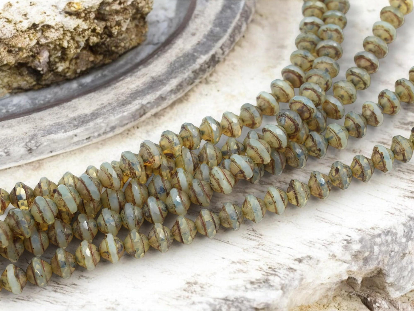 Czech Glass Beads - Saturn Beads - Picasso Beads - Saucer Beads - Old Stock Beads - 7x9mm - 28pcs - (A419)