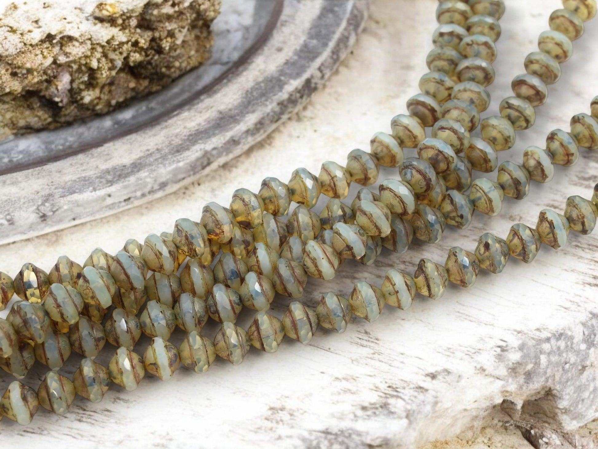 Czech Glass Beads - Saturn Beads - Picasso Beads - Saucer Beads - Old Stock Beads - 7x9mm - 28pcs - (A419)