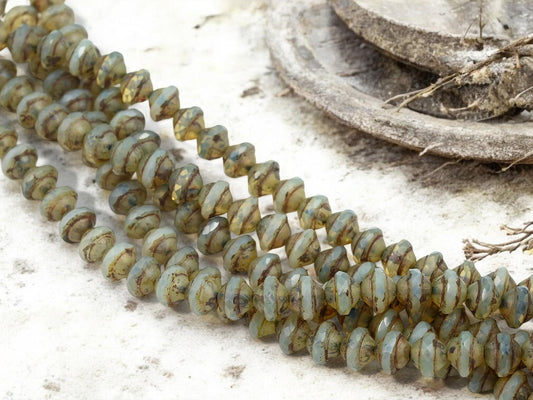 Czech Glass Beads - Saturn Beads - Picasso Beads - Saucer Beads - Old Stock Beads - 7x9mm - 28pcs - (A419)