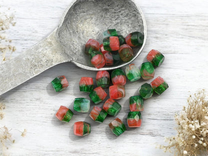 Holiday Beads - Czech Glass Beads - Barrel Beads - Christmas beads - 7mm - 25pcs - (730)