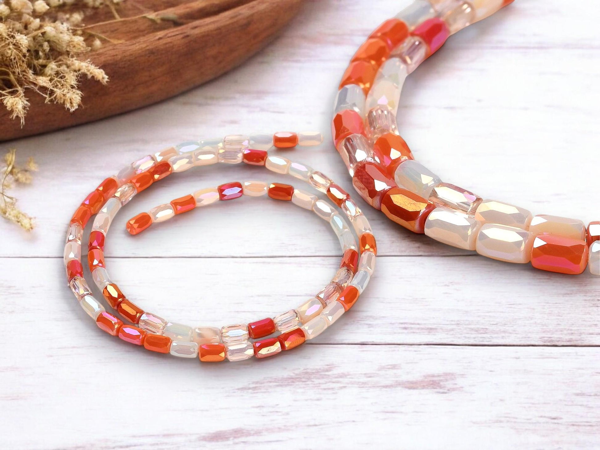Electroplated Beads - Chinese Glass - Tube Beads - Bulk Glass Beads - 6x4mm - 20" Strand - (2422)