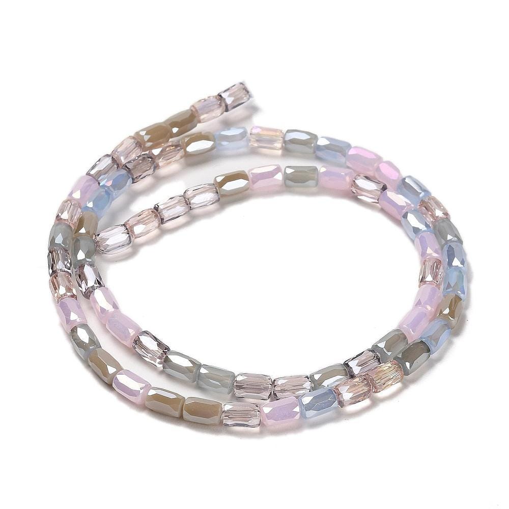 Chinese Glass Beads - Electroplated Beads - Tube Beads - Bulk Glass Beads - 6x4mm - 20" Strand - (379)