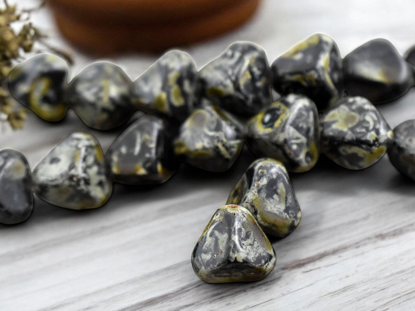 *4* 14mm Jet Travertine Triangle Nugget Beads