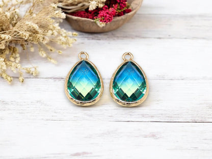 Glass Pendants - Bezel Pendant - Teardrop Pendant - Gold Pendant - 23x15mm - 5pcs - (1752)