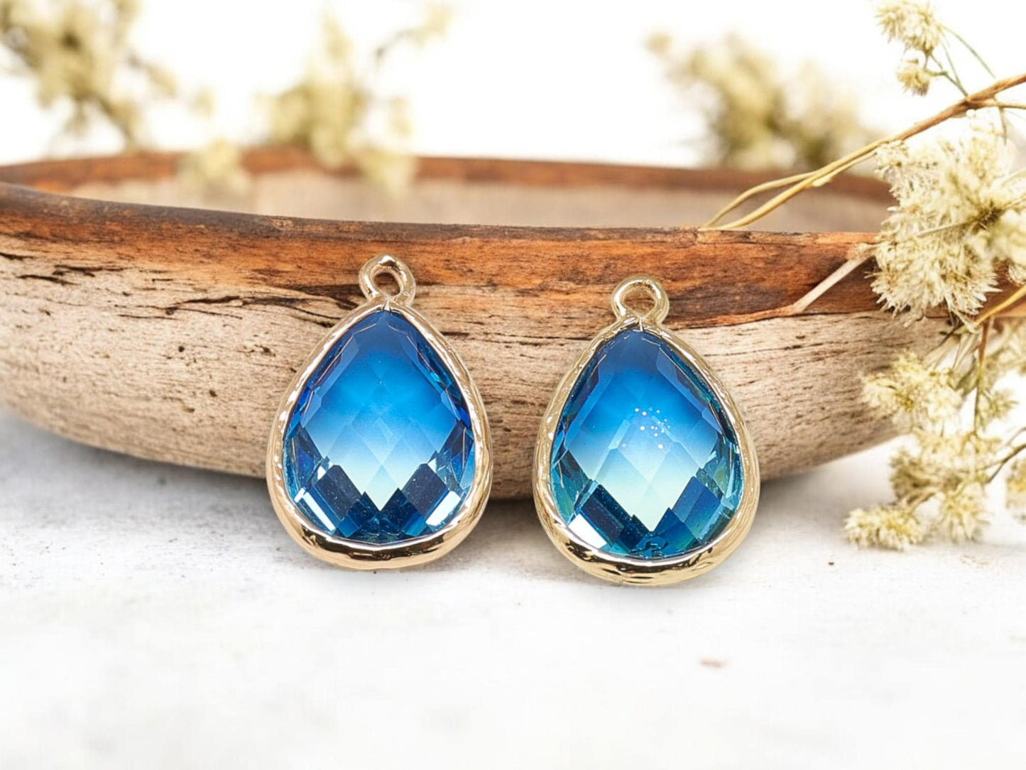 Glass Pendants - Bezel Pendant - Teardrop Pendant - Gold Pendant - 23x15mm - 5pcs - (914)