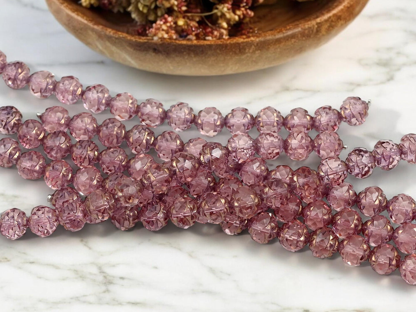 Czech Glass Beads - Pink Beads - Flower Beads - Fire Polished Beads - Rosebud Beads - 8mm Beads - 15pcs - (4022)