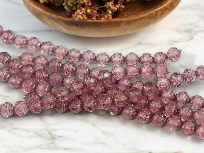 Czech Glass Beads - Pink Beads - Flower Beads - Fire Polished Beads - Rosebud Beads - 8mm Beads - 15pcs - (4022)