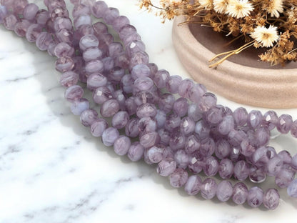 Czech Glass Beads - Rondelle Beads - Fire Polish Beads - Purple Beads - Czech Glass Rondelles - 25pcs - 6x8mm - (6108)