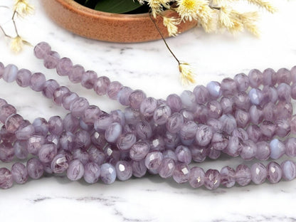 Czech Glass Beads - Rondelle Beads - Fire Polish Beads - Purple Beads - Czech Glass Rondelles - 25pcs - 6x8mm - (6108)