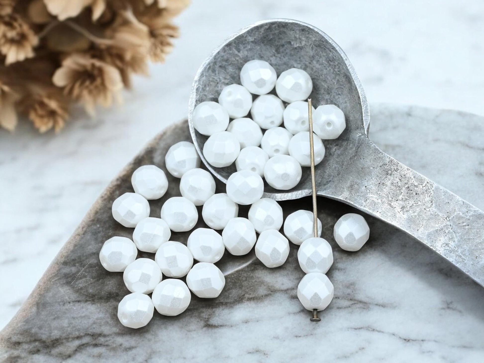 Czech Glass Beads - Round Beads - 8mm Beads - Fire Polish Beads - Pearl Beads - 25pcs - (5775)