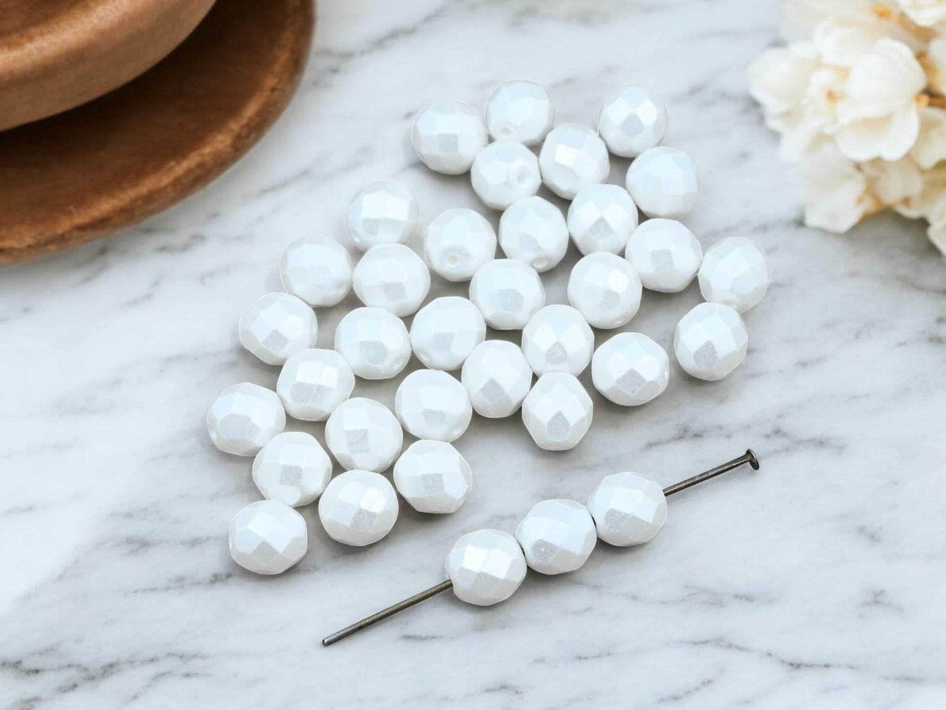 Czech Glass Beads - Round Beads - 8mm Beads - Fire Polish Beads - Pearl Beads - 25pcs - (5775)