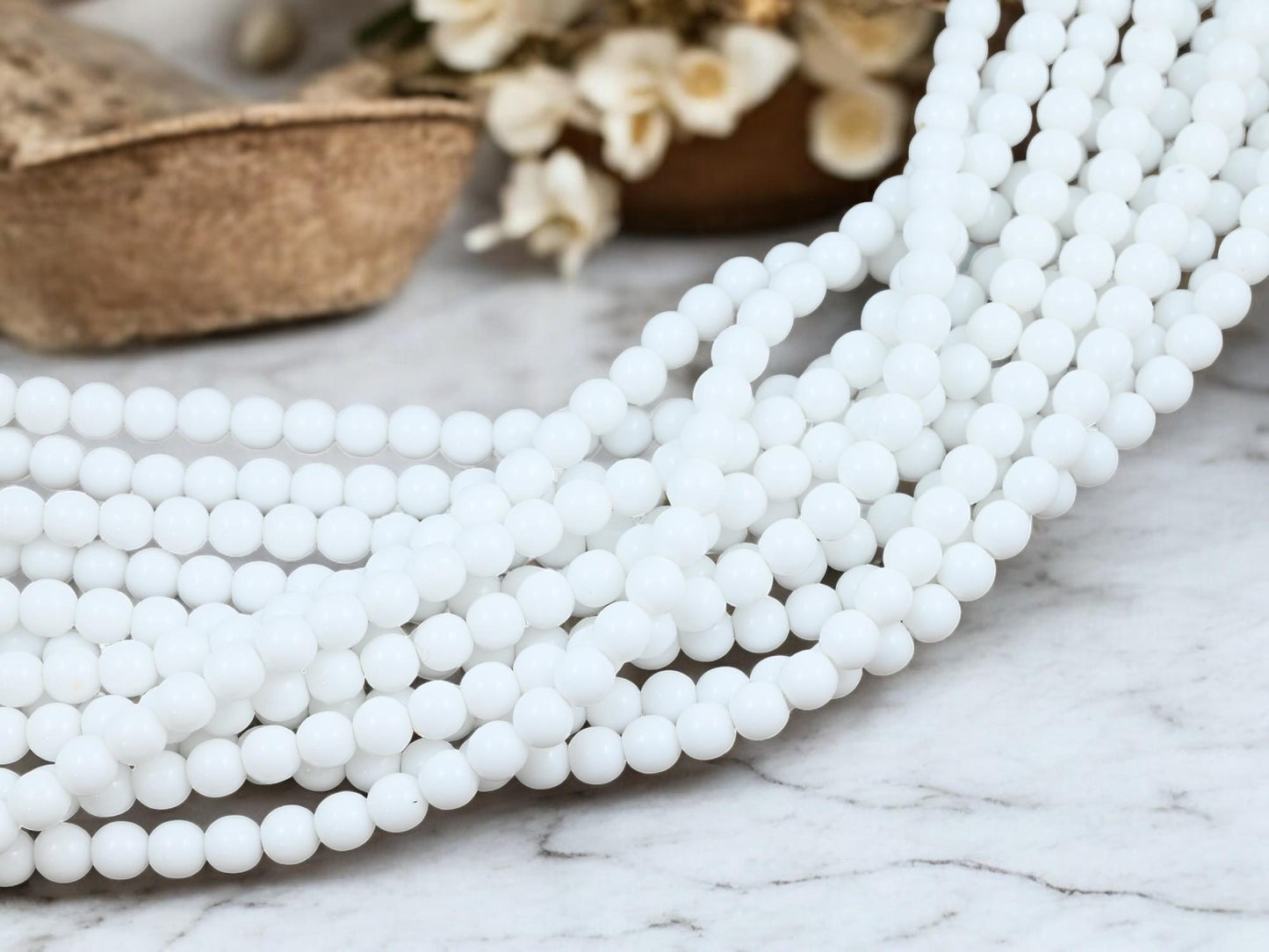 Czech Glass Beads - Round Beads - 6mm Beads - White Beads - 50pcs - 6mm - (B205)