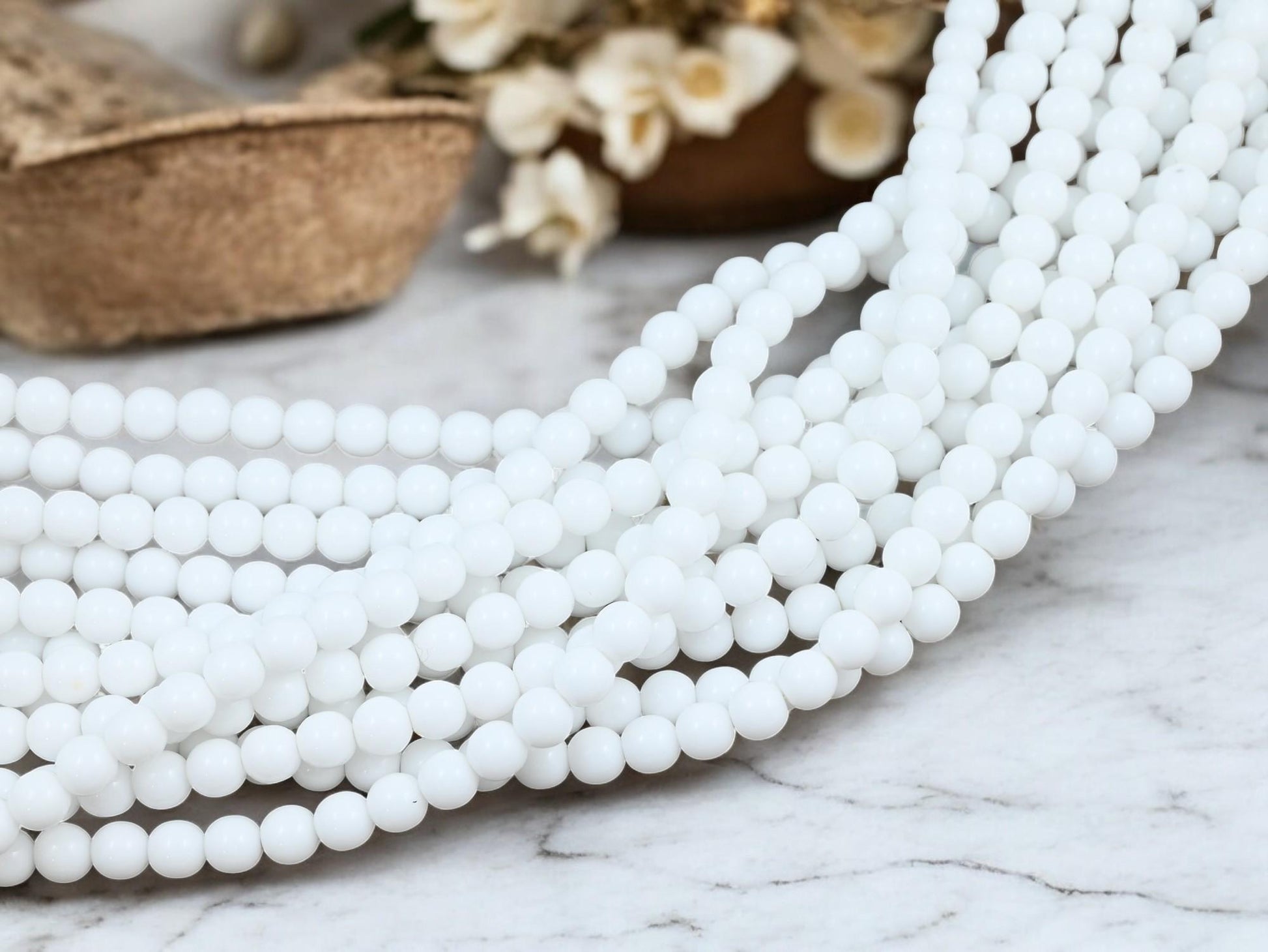 Czech Glass Beads - Round Beads - 6mm Beads - White Beads - 50pcs - 6mm - (B205)
